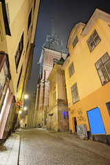 Stockholm, Sweden - March, 16, 2016: night cityscape with the image of a center of Stockholm, Sweden