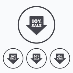 Sale arrow tag icons. Discount symbols.