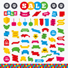 Sale arrow tag icons. Discount off symbols.