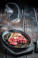 Roasting beef with rosemary