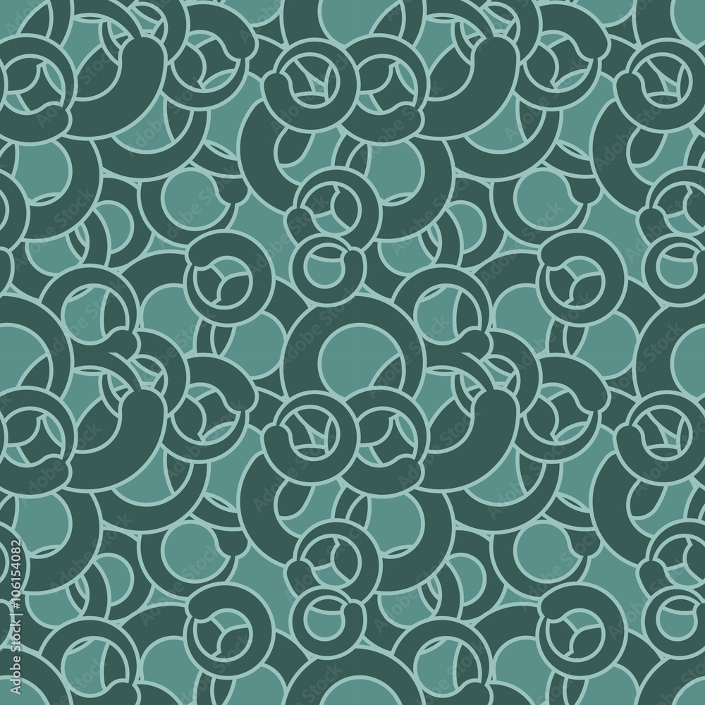 Poster curl seamless pattern. green circles abstract ornament. retro te