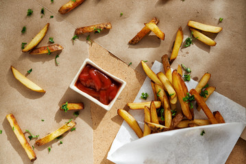  french fries and ketchup