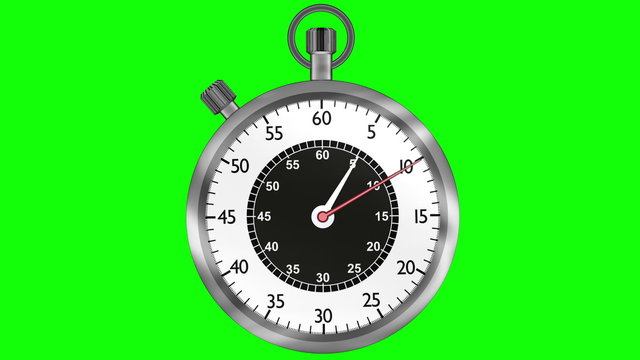 Stopwatch On Green Screen 4k. Speed is 2x real time, slow down if chronometer needed to last a full 60 seconds instead of 30 sec.