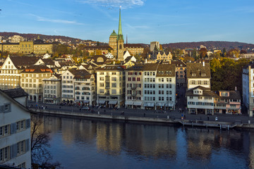 Fototapeta na wymiar View of city of Zurich and Limmat River, Switzerland