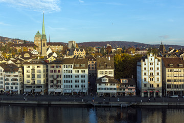 Panorama of city of Zurich and Limmat River, Switzerland