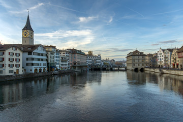 Fototapeta na wymiar Panorama of city of Zurich and Limmat River, Switzerland