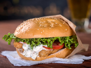 Fried fish sandwich with tartar sauce