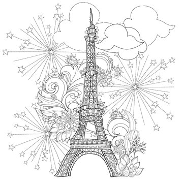 Zentangle stylized Eiffel tower vector doodle.