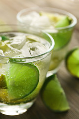 Mojito drink with lime, closeup