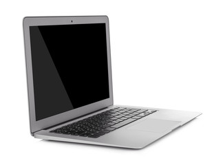 Laptop with black screen isolated on white