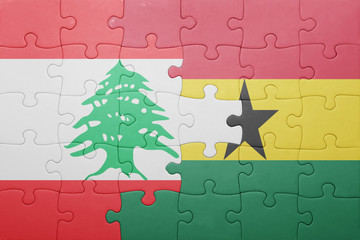 puzzle with the national flag of ghana and lebanon
