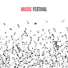 Obraz premium Abstract musical frame and border with black notes on white background.