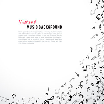 Abstract Musical Frame And Border With Black Notes On White Background.