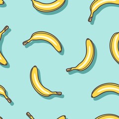 Fototapeta na wymiar Seamless vector pattern of bananas on a blue background.