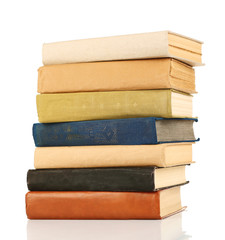 Stack of old books, isolated on white