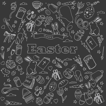 Easter chalk design vector line art