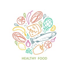Healthy food. Organic meals. linear style - design elements set for info graphic, websites and print media. Vector illustration.
