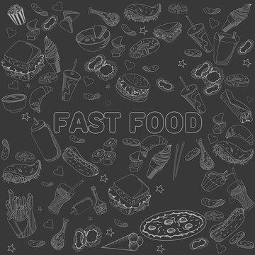 Fast food seamless design vector chalk line art