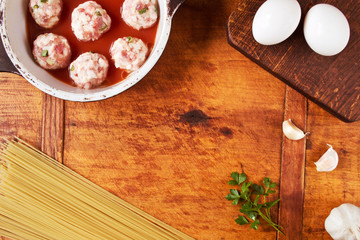 Food frame with pasta ingredients 