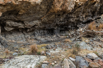 Small cave of volcanic origin located near the Escullos. Natural Park of Cabo de Gata. Spain.