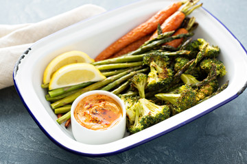 Roasted vegetables with a dip
