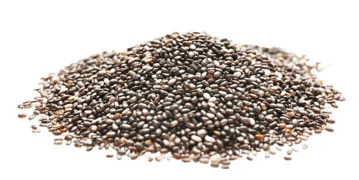 Pile of chia seeds isolated on white background