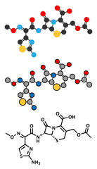 Cefotaxime antibiotic drug molecule (cephalosporin, third generation).