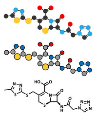 Cefazolin antibiotic drug molecule (cephalosporin, first generation)