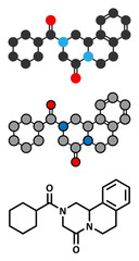 Praziquantel anthelmintic drug molecule. Used to treat tapeworm.