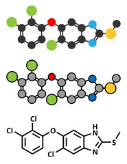 Triclabendazole anthelmintic drug molecule.