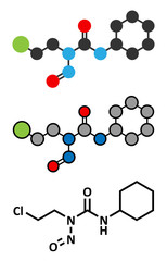 Lomustine brain cancer chemotherapy drug molecule.