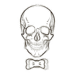 dead hipster. Skull made points with a bow.