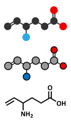Vigabatrin epilepsy (seizures) drug molecule. Suicide inhibitor