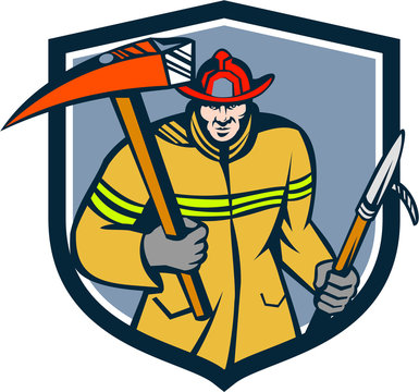 Fireman Firefighter Fire Axe Hook Crest Retro