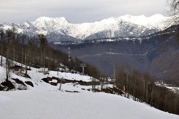 Fototapeta na wymiar Winter landscape of ski resort in Sochi