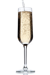 image of champagne falling in champagne flute.