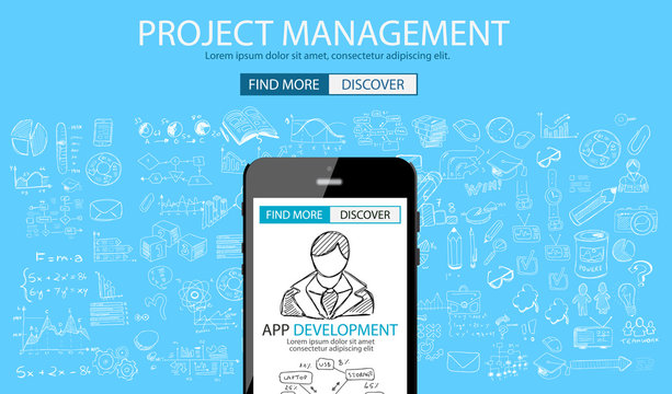 Project Management concept with Doodle design style :people inteview