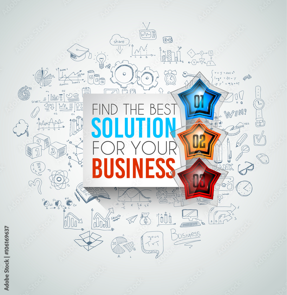 Poster infographics complex layout with option buttons and hand drawn sketch background