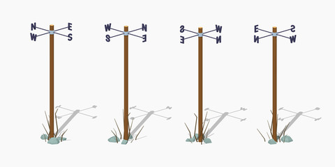 Navigation pole. 3D lowpoly isometric vector illustration. The set of objects isolated against the white background and shown from different sides