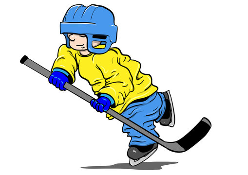 Ishockey barn i för stora kläder