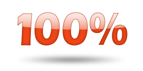 Text 100 percent with red letters and shadow. 