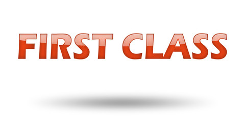 Text First Class with red letters and shadow. 
