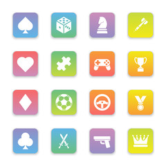 gradient colored flat game icon set on rounded rectangle for web design, user interface (UI), infographic and mobile application (apps)