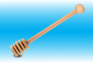 wooden honey stick illustration on blue background