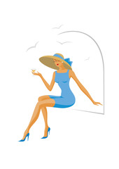 the beautiful lady sits and drinks cocktail