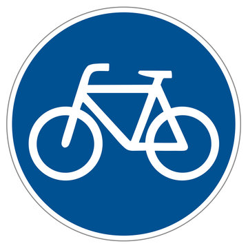 blue bicycle way traffic sign isolated on white background