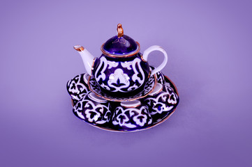 asian purple teapot and cups