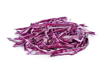 pile of cut red cabbage on white background