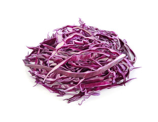pile of cut red cabbage on white background