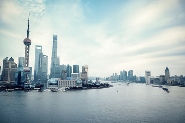 shanghai cityscape in cloudy